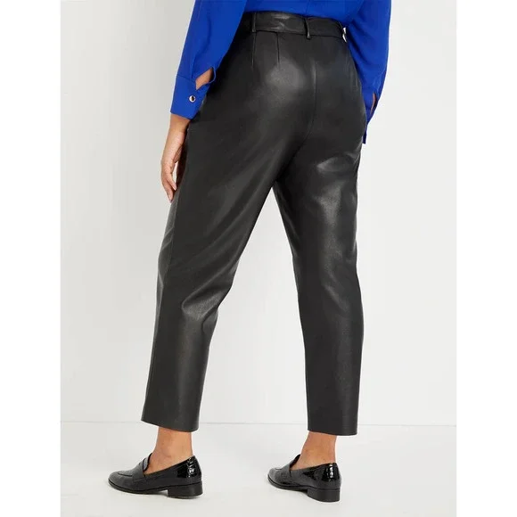 Eloquii Size 26 Pleat Front Faux Leather Ankle Pant Black Pockets No Belt - Picture 2 of 9